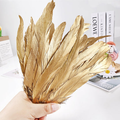 iHUFeather Natural Rooster Tail Feathers 50pcs 10-12inch Long Rooster Coque Tail Feathers Bulk for DIY Crafts Costume and Halloween Party Performances Decoration(Gold)