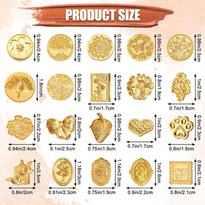 Draupnir Wax Seal Stamp Kit, 21pcs Vintage Classic Sealing Wax Stamp Heads with Wooden Handle, Gold, Ideal for Wedding, Party Invitations, Gift Wrapping