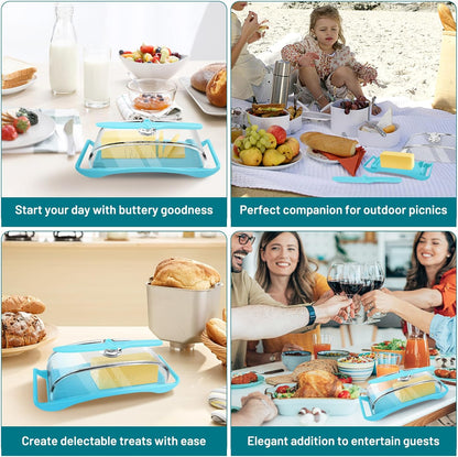 Butter Dish with Lid and Knife, Plastic Butter Keeper for Countertop, BPA-Free, Easy Scoop, Dishwasher Safe, Blue