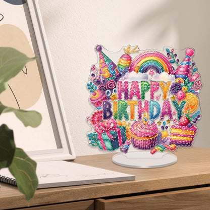 VODAPYC Birthday Party Diamond Art Tabletop Painting Kit, DIY Stand Up Double Sided Special Shaped Diamond Painting Desktop Ornament (Birthday Gift-2)