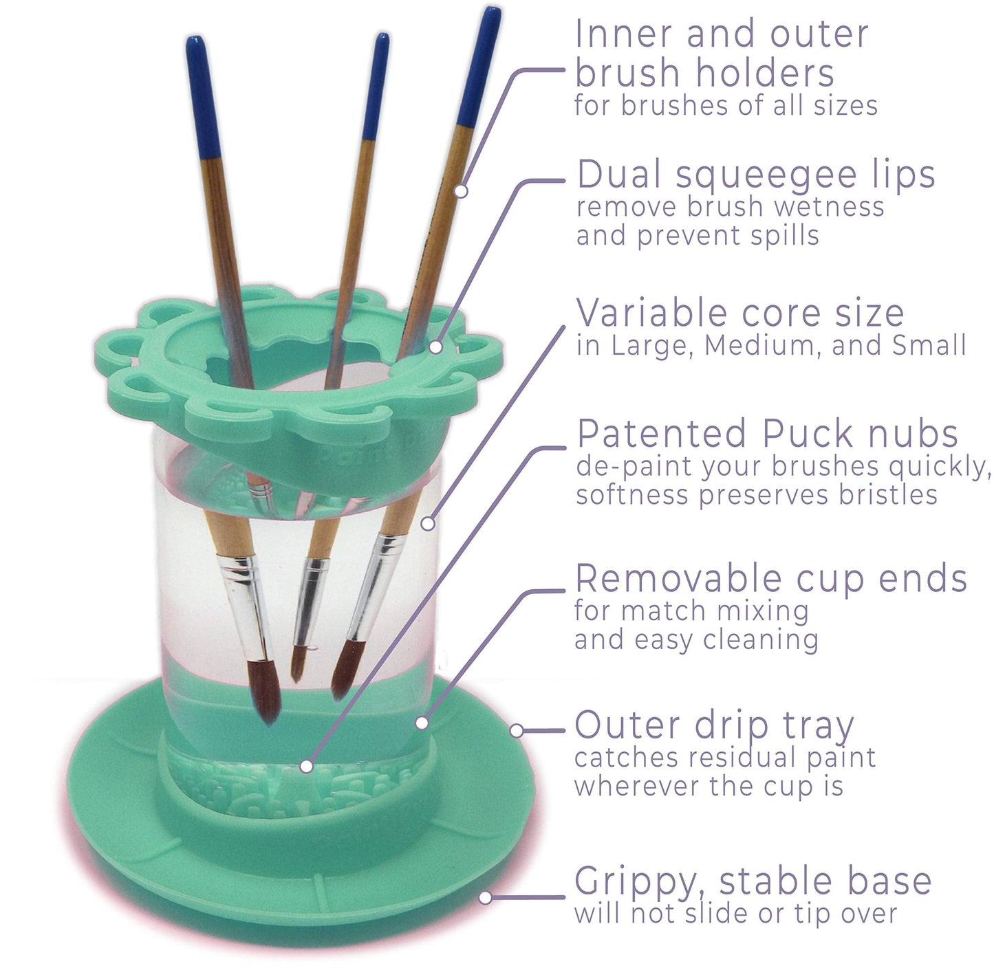 Paint Puck Ultimate Rinse Cup Paint Brush Cleaner (Green, Mug) – Non-Spill Paint Water Cup & Brush Cleaner with Brush Holder, Squeegee Lips & Drip Tray for Acrylic, Watercolor & Art Supplies