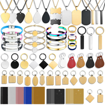 MUXERAN 168 Pcs Laser Engraving Materials bulk Include 66 Pcs Laser Engraving Supplies Include Necklace Bracelet Ring Keychain For Laser Engraver DIY Crafting Supplies