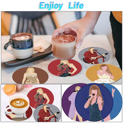 Clendo Pop Star Diamond Painting Coasters Kits for Adults, 8PCS Pop Diamond Art Coaster Kits with Holder, Small Diamond Painting Kits for Adults & Kids Art Craft Supplies, Bdwy041