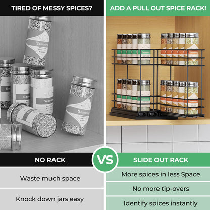 Pull Out Spice Rack Organizer for Cabinet, Slide Out Spice Racks, Easy to Install, 2.1''Wx10.35''Dx8.26''H, 3 Drawers 2 Tiers(Black)