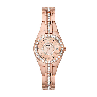 RELIC by Fossil Women's Queen's Court Three-Hand Date Rose Gold Stainless Steel Bracelet Dress Watch (Model: ZR12163)