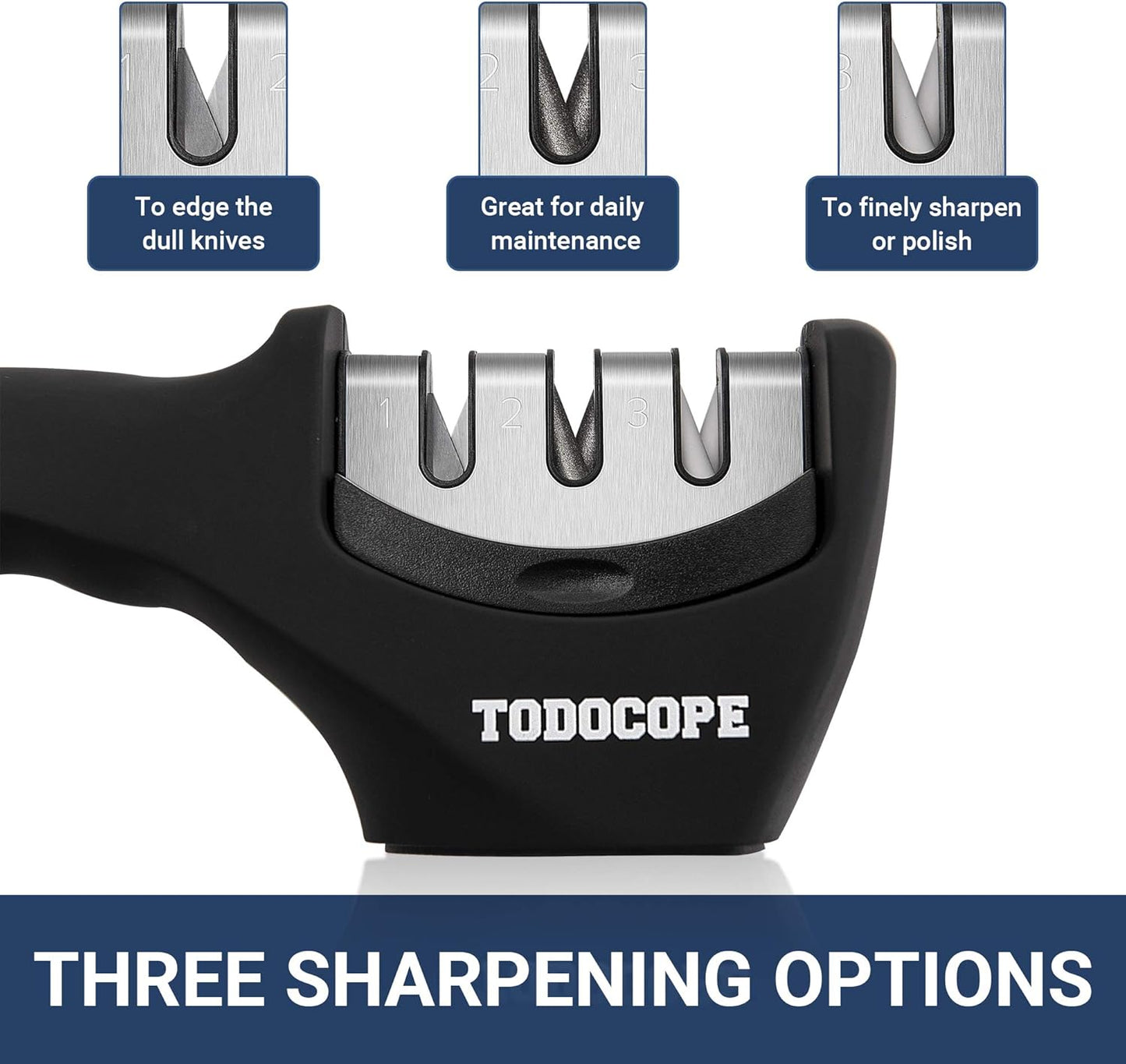 Premium Chef Knife Sharpener, Professional Kitchen 3 Slot Manual Knife Sharpener Kit, Black