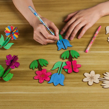 BENIMUS DIY 3D Flower Spring Wood Crafts to Paint, Spring Unfinished Wooden Slices for Craft, Flowers Ornaments for Painting Decorations (32 PCS)