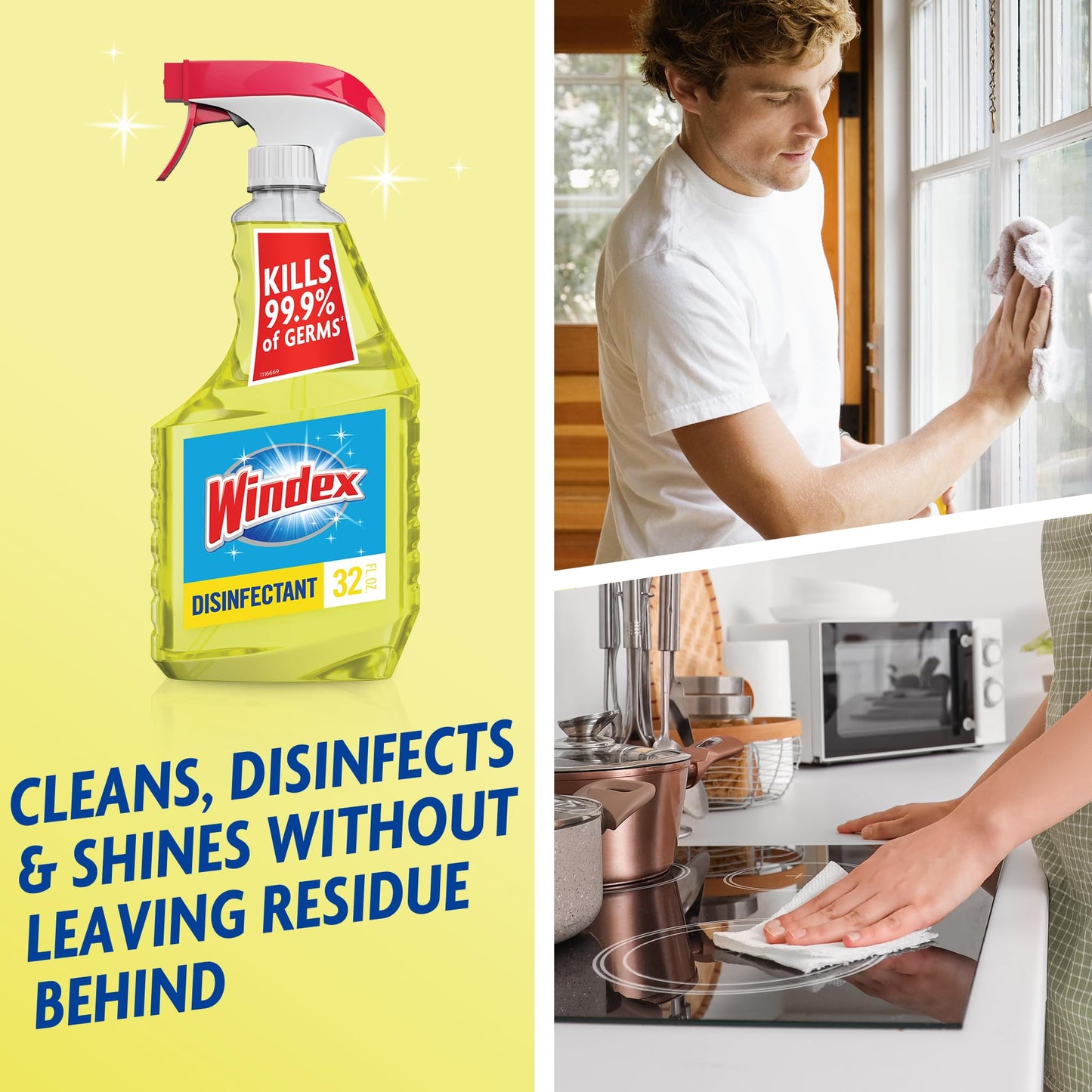 Windex Refill Multipurpose Cleaner Disinfectant Spray, Bottle Made from 100% Recycled Plastic, Surface Cleaning Spray, Citrus Fresh Scent, 32 Fl Oz