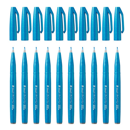 Pentel SES15C-S "Sky Blue Ink" Arts Brush Sign Pen (Pack of 10)