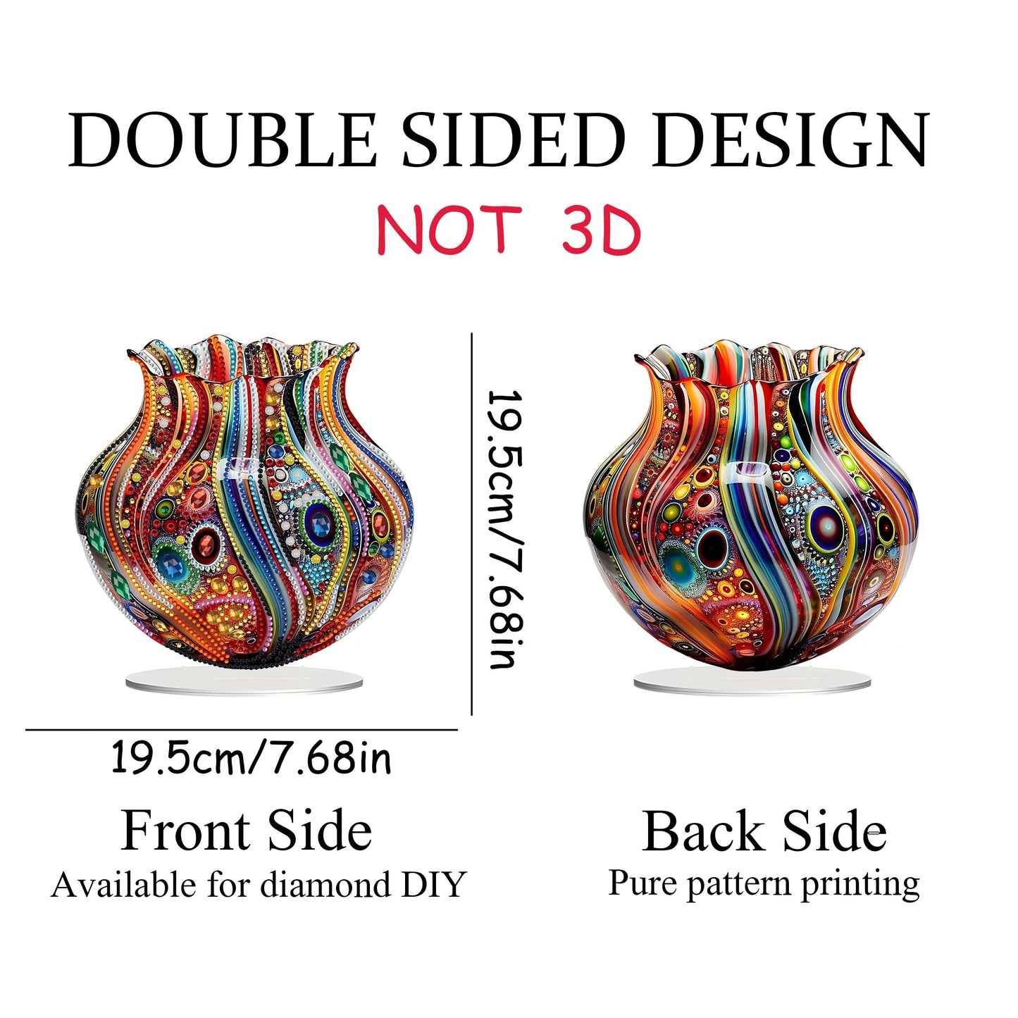 JJFox DIY Tabletop Diamond Art Painting Kit，Special Shaped Rhinestone Desk Placement Ornament，Home Stand Up Gem Painting Craft Kit，Gift,Double Sided. (Vase-1)