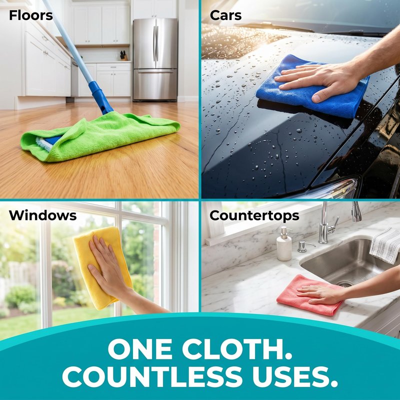 HELOMOR 3 Extra Large Microfiber Cleaning Cloths, 30"x18" Floor Towels for Squeegee Mop, Reusable Multi-Purpose Cleaning Rags for House, Kitchen, Car & Windows, Highly Absorbent, Lint-Free