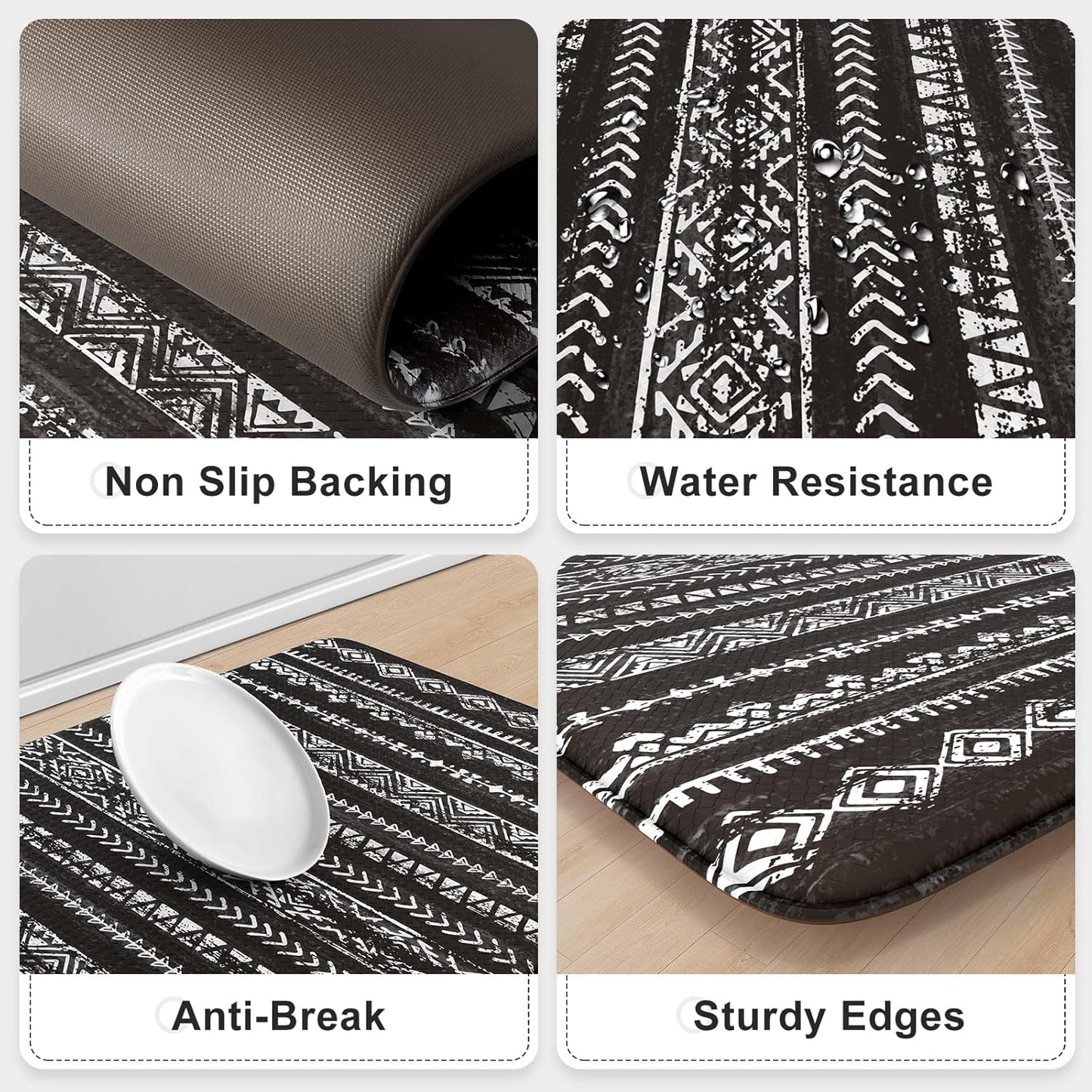 Kitchen Mats Cushioned Anti Fatigue, Non Slip 2 Piece Memory Foam Kitchen Mat Set for Sink, Laundry, Office, Black