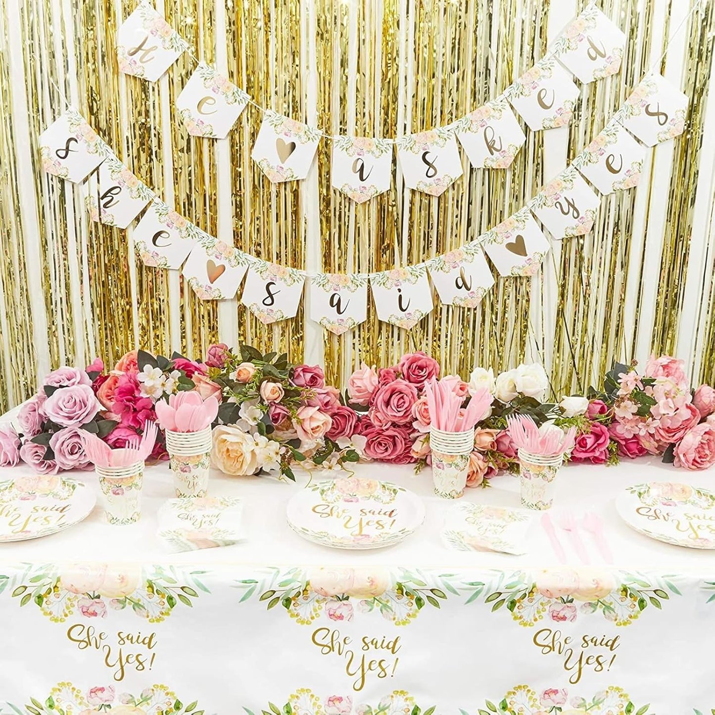 She Said Yes Table Covers for Bridal Showers (54 x 108 in., 3 Pack) - Juvale Engagement Decorations