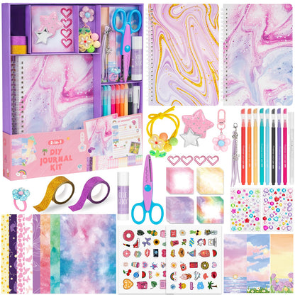 QIYVLOS 2 Pack DIY Journal Kit for Girls, Journaling Diary Toys for Ages 8-13, Arts and Crafts Birthday Stationery Set Gifts for Teen Girls Ages 8 9 10 11 12 13 14 Year Old