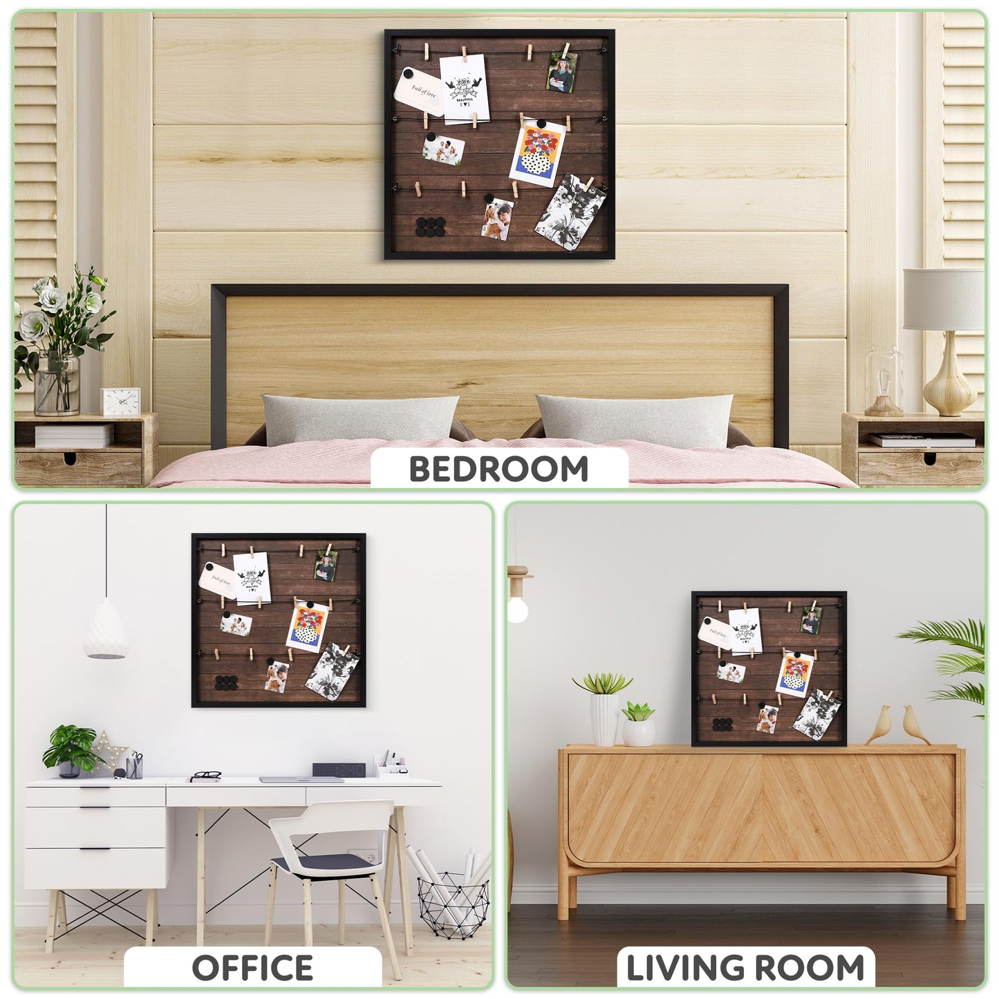 Houseables Picture Board, Photo Board, Photo Display, Picture Collage, Collage Frame, Polaroid Wall Display, Wall Decor, Memory, Postcard, Magnetic, Bulletin, Hanging with Clips, String, Bedroom, 20in