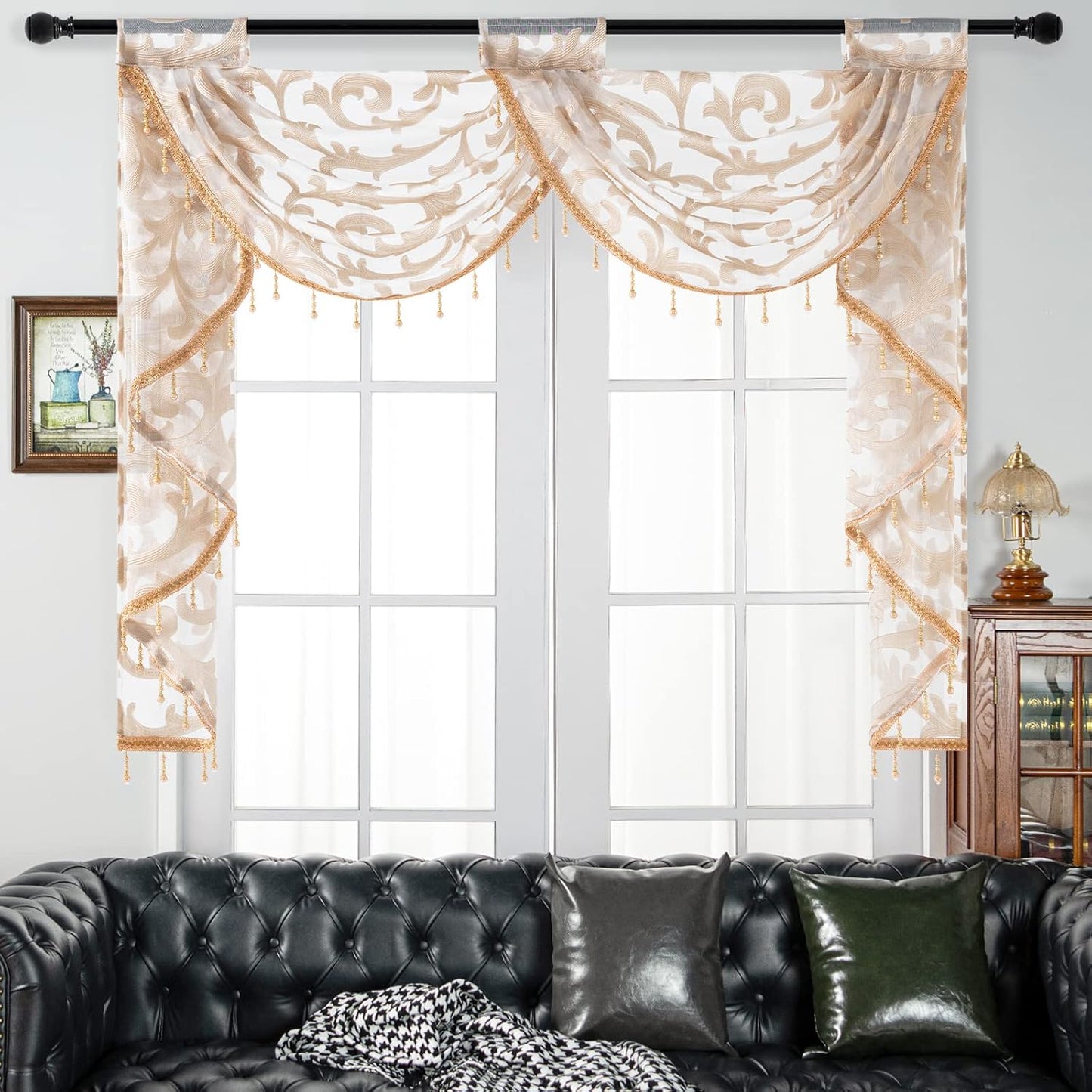 NAPEARL Waterfall Valance Window Treatment for Living Room, Two Swags Valance, Kitchen Bedroom Decoration