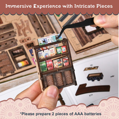 DIY Miniature House Kit, DIY Book Nook with LED Light | 3D Puzzles for Adults and Teens, Tiny House Building Kits for Bookshelf Decor, Relaxing Gift for Craft Lovers | Kasuga Grocery Store