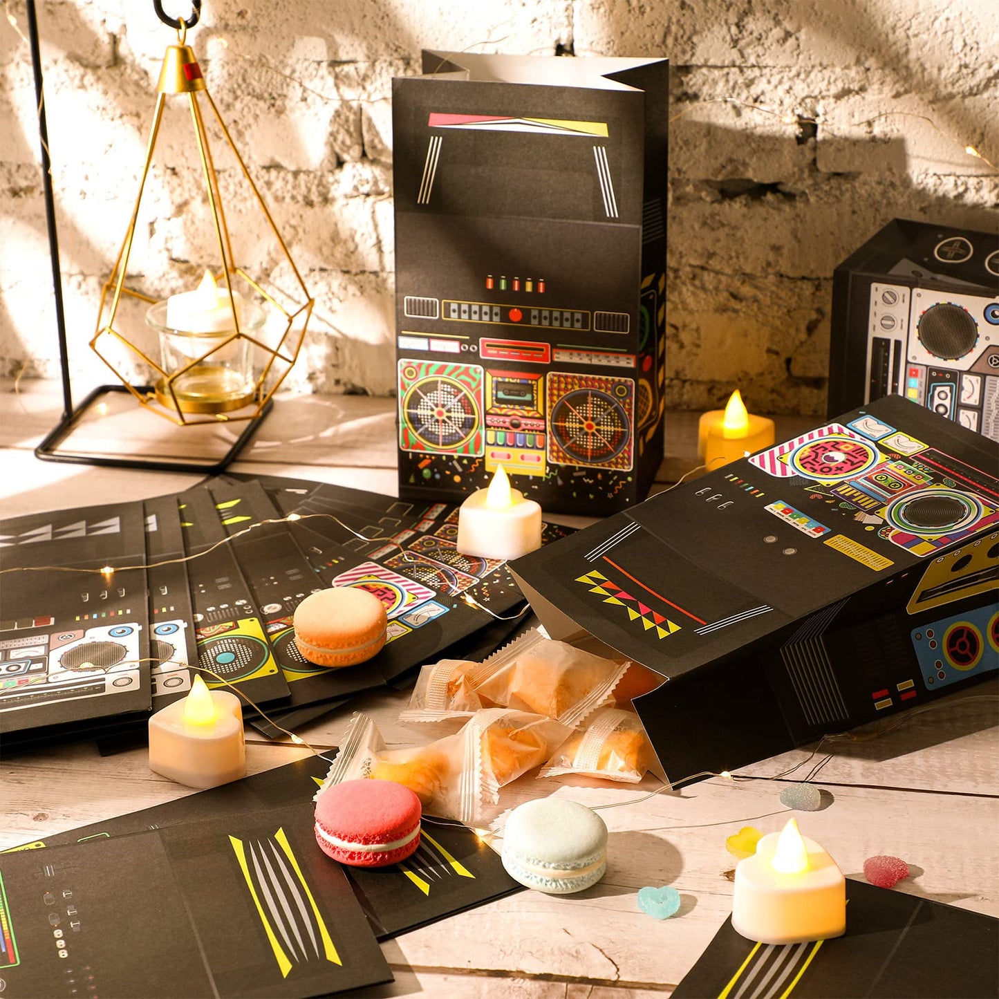Nezyo 24 Pieces 80s 90s Party Favor Bags Novelty Boom Box Favors Gift Treat Goodie Candy Paper Retro Radio Decorations Table Centerpieces for 1980s Theme Hip Hop Music Birthday Supplies