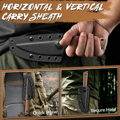 Purple Dragon Fixed Blade Knife with Sheath - D2 Steel Survival Knives with G10 Handle - Full Tang EDC Knife for Outdoor Bushcraft, Hiking - Fathers' Day Gift Idea - Brown
