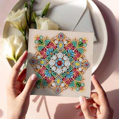 pigpigboss 6 Packs Mandala Diamond Art Greeting Card Kit, Flower Birthday Cards Paint with Diamonds, Special Shaped Diamond Painting Dots Cards Crafts for Adult Holiday Wishes and Blessing