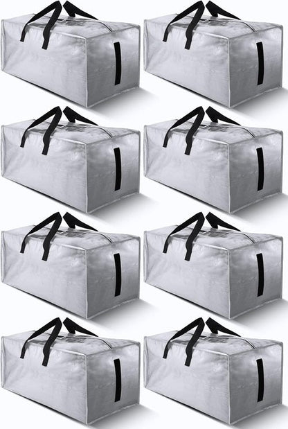 HOMESURE Large Water-Resistant Storage Bags - 8 Pack Heavy Duty with Zippers & Handles | Silver
