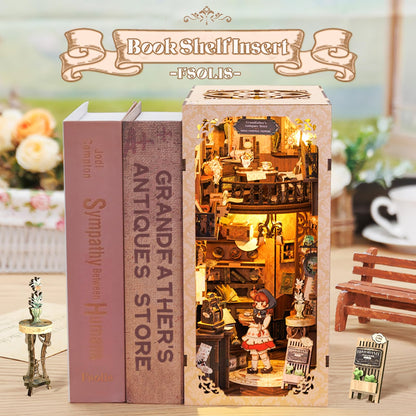 Fsolis Book Nook Kit -DIY Bookshelf Miniature Kit, Bookshelf Nook Decor Gifts for Women Book Lovers (Grandpa's Antiques Store)