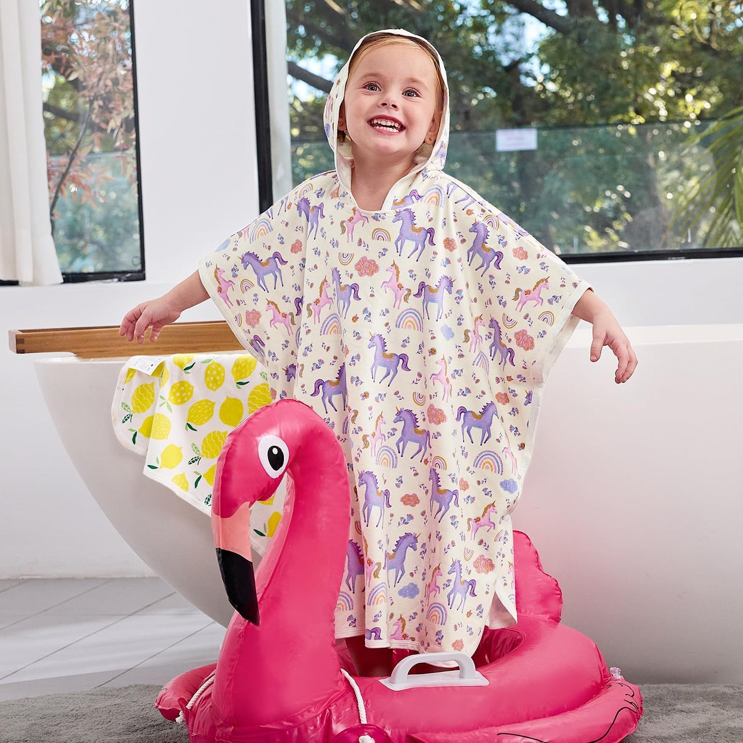 2-6, 25.5" 25.5", babee Reshinee Bamboo Viscose Hooded Bath Towels for Toddler Girls Kids Age Measures x Soft Bathrobe