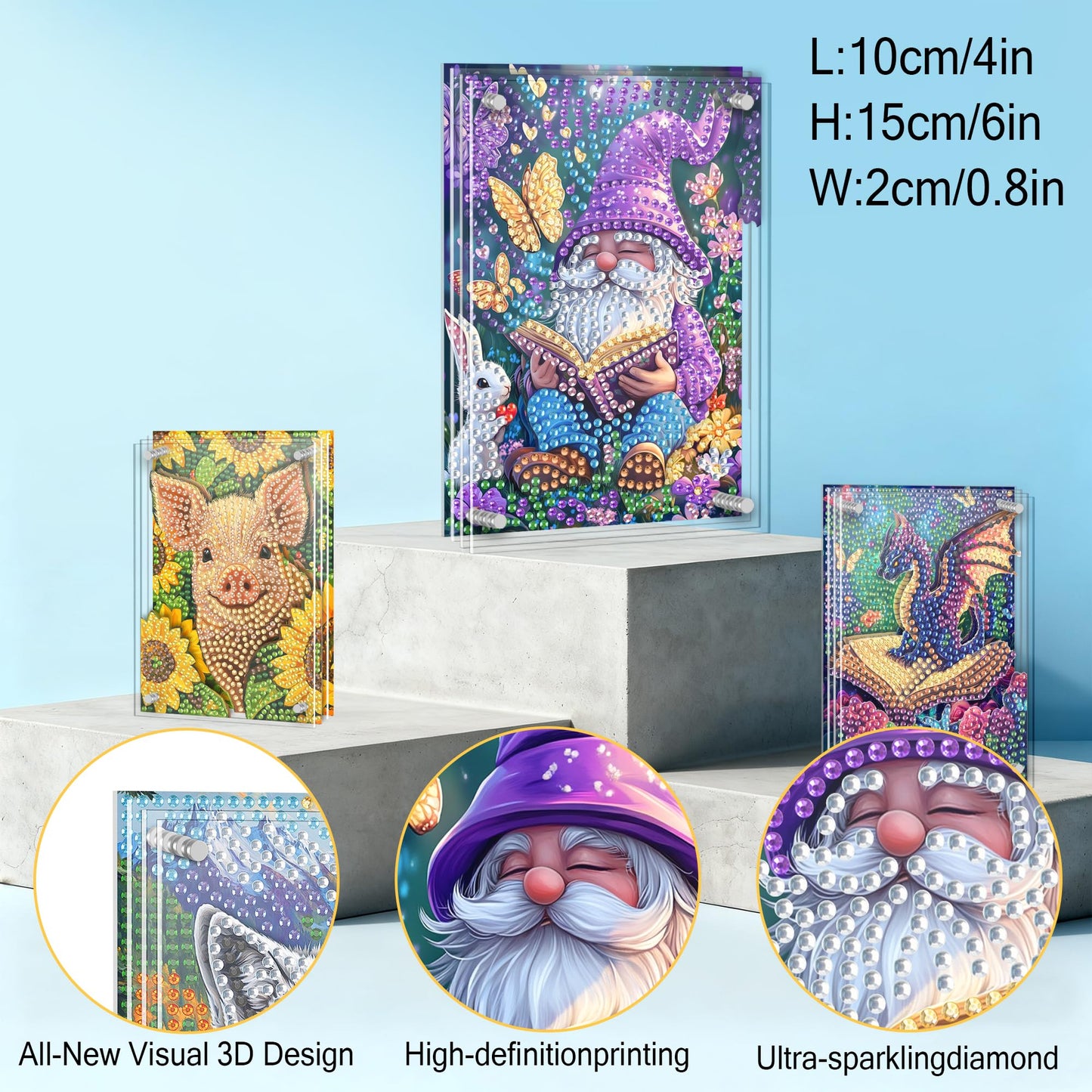 SKRYUIE DIY Acrylayers Diamond Art Kits for Adults, Dwarf Multi-Layer Acrylic Diamond Painting Kits, 4-Layered Magnetic Stand-Up Tabletop Decor, Unique Multi-Dimensional Craft Gift 4x6 Inch A7