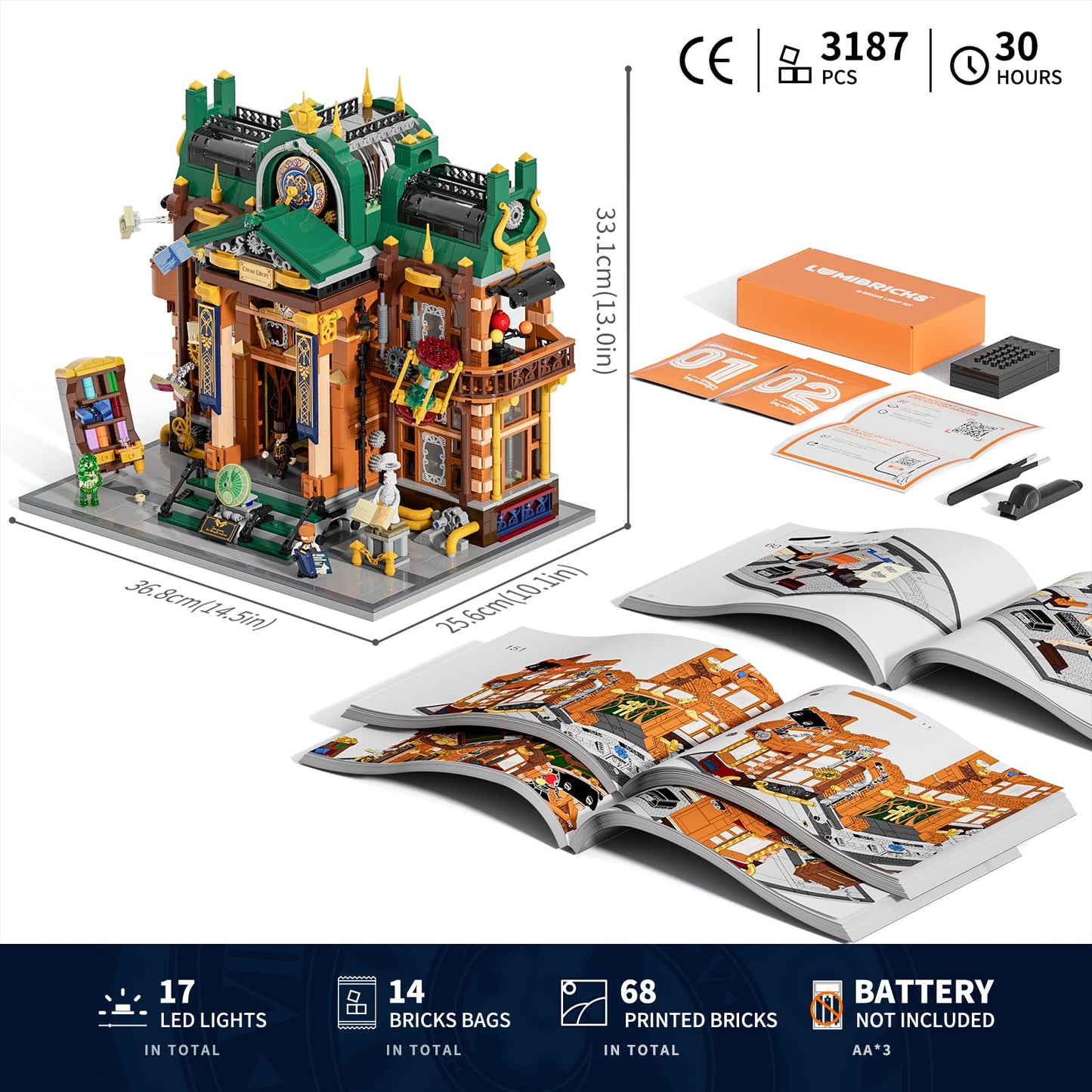 Lumibricks Steampunk Time-Rift Library Lighting Building-Bricks Set, 3187 Pcs Modular Building from Chrono Custodians Collection Display Set for Adults and Steampunk Lovers