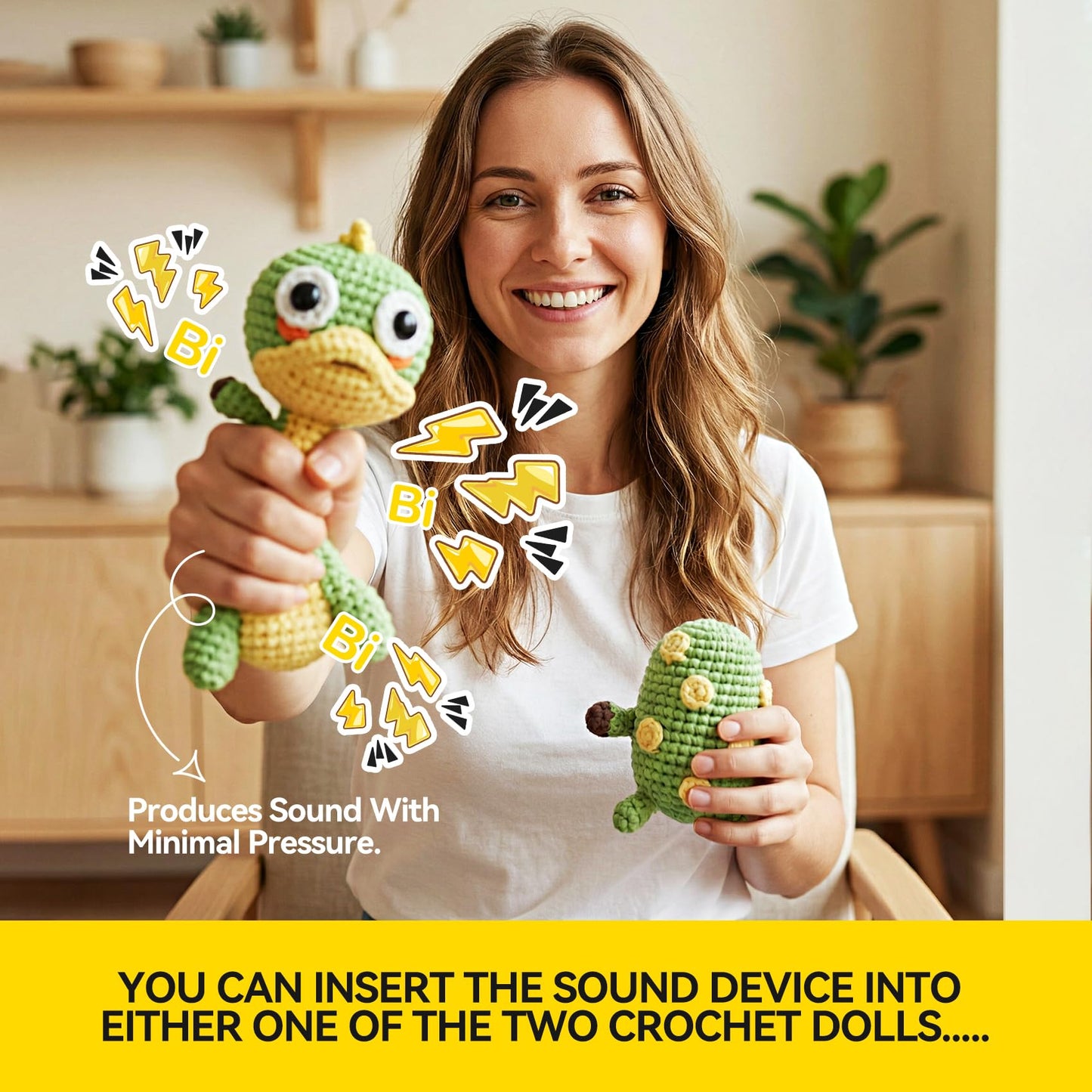 Eelexa Crochet Kit for Beginners - 2 Pack Set with Dinosaur Plush, Egg& Squeaker, Complete Starter Kit with Yarn, Tools & Video Tutorial, DIY Animal Craft Gift for Lovers