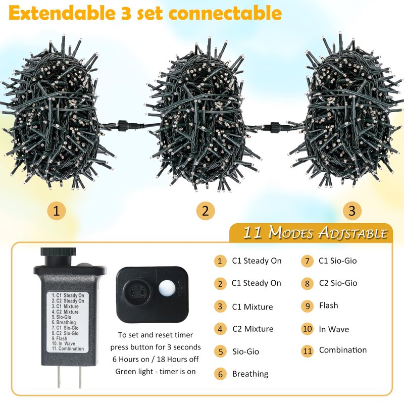 AWQ 500 LED 49 FT Christmas Cluster Lights, Multi & Warm String Lights Plug in with 11 Modes, Timer & Memory Function Extendable for Indoor Outdoor Wedding Party Christmas Decoration (500)