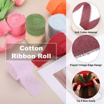 PATIKIL 1 Inch Cotton Ribbon, 3 Roll Total 21 Yard Cotton Frayed Fringe Ribbon for Gift Wrapping Flower Bouquet Wedding Invitations DIY Crafts Decor, Burgundy