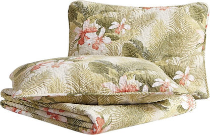 Tommy Bahama - King Quilt Set, Reversible Floral Bedding with Matching Shams, Bedding Set Seasons (Tropical Orchid Green, King)