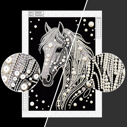 WSLWXSHM Pearl Diamond Painting Kits for Adults Horse, 5D Special Shape Diamond Art Kits for Beginners, Crystal Rhinestones Diamond Painting for Home Wall Decoration Gift 12×16inch/30×40cm, Animal