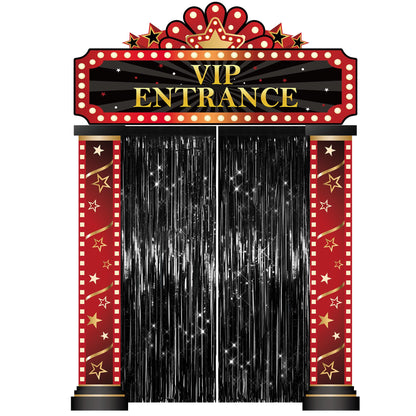 5 Pcs Casino Movie Night Porch Sign Banner with Black Foil Fringe Backdrop Casino Theme Party Decorations VIP Door Entrance Banner Red Carpet Party Decor Movie Theme Theater Birthday Party Supplies