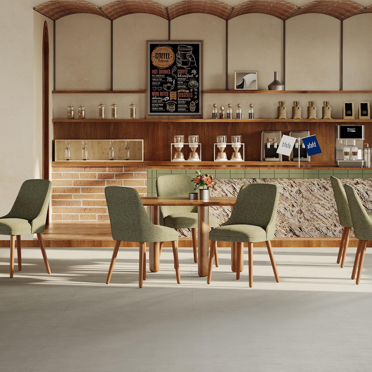 MALOL Upholstered Dining Chairs Set of 6, High-Back Dining Room Chair with Wood Legs, Padded Kitchen Chairs for Dining Room/Restaurant/Cafe, Green