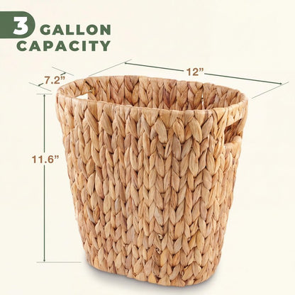 84ECO 2-Pack Oval Wicker Trash Cans – Rattan Trash Can - Wicker Waste Basket for Bathroom, Bedroom, Office - Decorative Waste Basket (Natural Hyacinth)