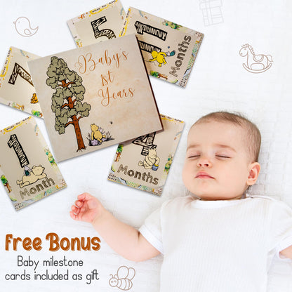 Baby Book Keepsake Memory Book (9.5”x8.5”), Hardcover Album w/Enclosed Spiral Binding, Baby Photo Albums w/Winnie the Pooh Graphics & Milestone Cards, Scrapbook Album