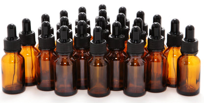 Vivaplex, 24, Amber, 15 ml (1/2 oz) Glass Bottles with Glass Eye Droppers for Essential Oils