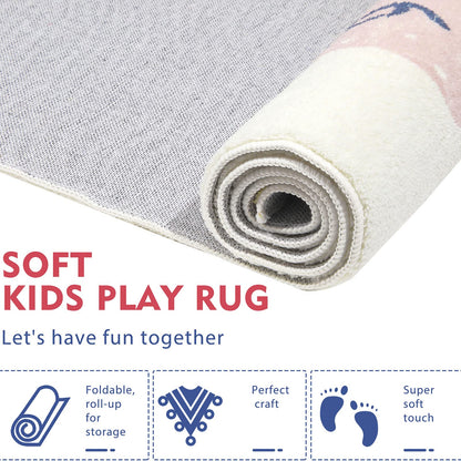 Topotdor Rainbow Sky Hopscotch Game Rugs,Kids Play Area Rugs Soft Floor Carpet for Bedroom Playroom Nursery,Great Gift for Girls & Boys,47" x 71"