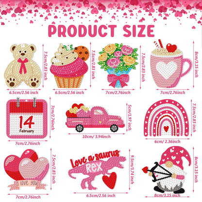 Jetec 20 Pcs Valentine's Day Diamond Painting Keychain Kits 5D DIY Diamond Art Keychain Ornaments Romantic Art Key Ring Pendant Crafts Accessories for Valentine Party Decor Gifts