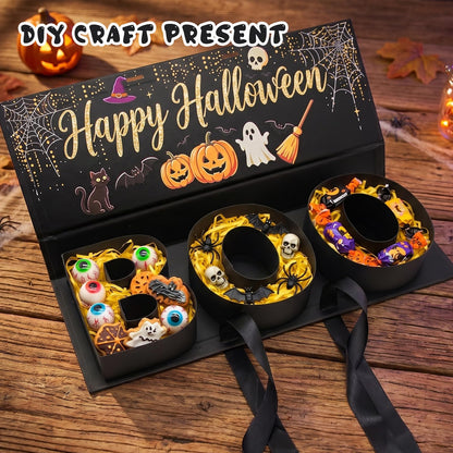 Halloween Candy Gift Box, BOO Letter Shaped DIY Fillable with Ribbon Raffia