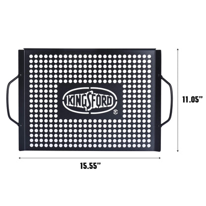 Kingsford Non-Stick Grill Topper Pan, Heavy Duty Carbon Steel BBQ Grilling Tray with Handles, Perforated Surface Helps Keep Small Foods from Falling Through Grates, 15.55 x 11.05 Inch