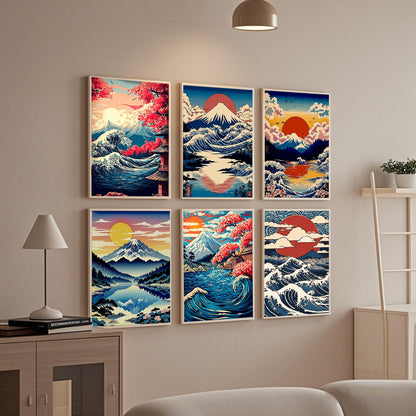 Leatrice Sunrise Diamond Painting Kits for Adults 5D Diamond Art Kits Gem Dots Paintings Full Drill Beginners Women DIY for Home Wall Decor 11.8x15.7 Inches Landscape 6 Pack Waves