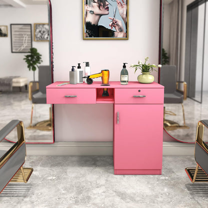 Wall Mount Barber Salon Station, Salon Storage Hair Stylist Equipment Set w,Appliance Holders,Lockable Drawers,Storage Cabinet