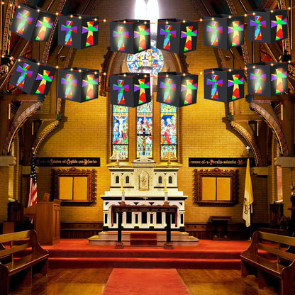 VIHOSE 24 Sets Religious Cross Craft Christian DIY Hanging Christian Lantern Tissue Paper Crafts with Light String Make Your Own Paper Lantern Decorations for Church Sunday School Vbs Activities