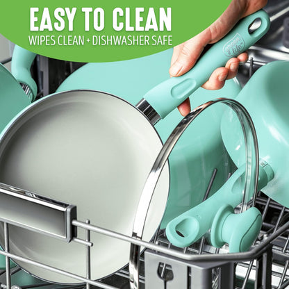 GreenLife Soft Grip Diamond Healthy Ceramic Nonstick, 10" Frying Pan Skillet, PFAS-Free, Dishwasher Safe, Turquoise