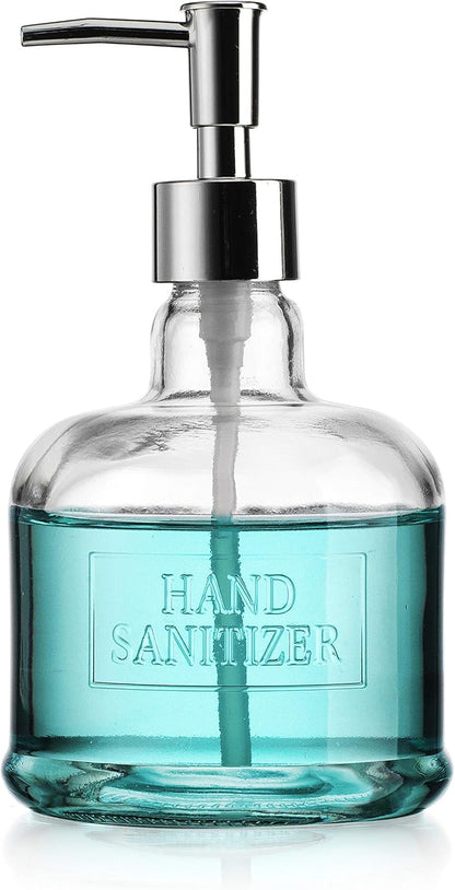 Elegant Home 18 Oz 7" Clear Embossed Glass Hand Sanitizer Dispenser Holder Bottle - Refillable Acrylic Pump for Soap,