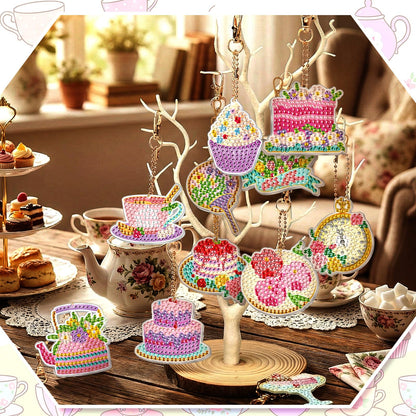 Huquary 30 Pcs Diamond Painting Keychains Tea Party Diamond Art Sets for Adult, Double Sided 5d Diamonds Hanging Keychains for Adult Beginner DIY Crafts Party Gift