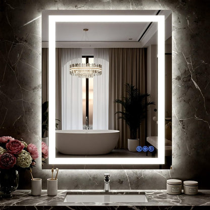 Bimno LED Bathroom Mirror with Lights 24"x32", Wall-Mounted Vanity Mirrors Front & Backlit Light Control Stepless Dimmable Anti-Fog Memory 3 Color Temperatures Shatter-Proof Tempered Glass